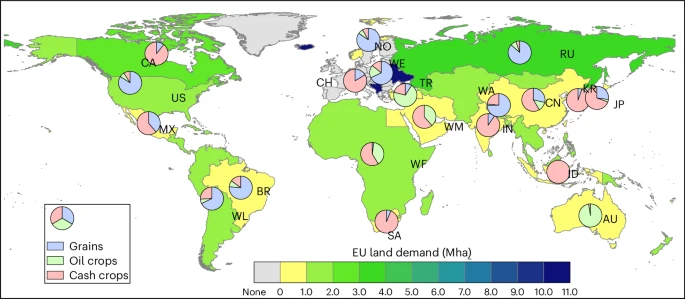 Additional cropland requirements under EGD scenarios by 2030 compared with 2020.