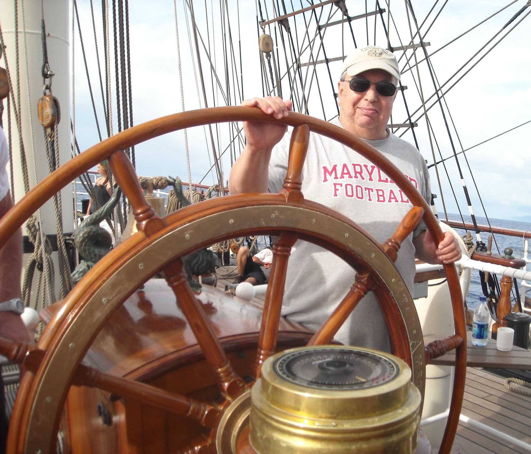 Joseph Trocino steers the boat
