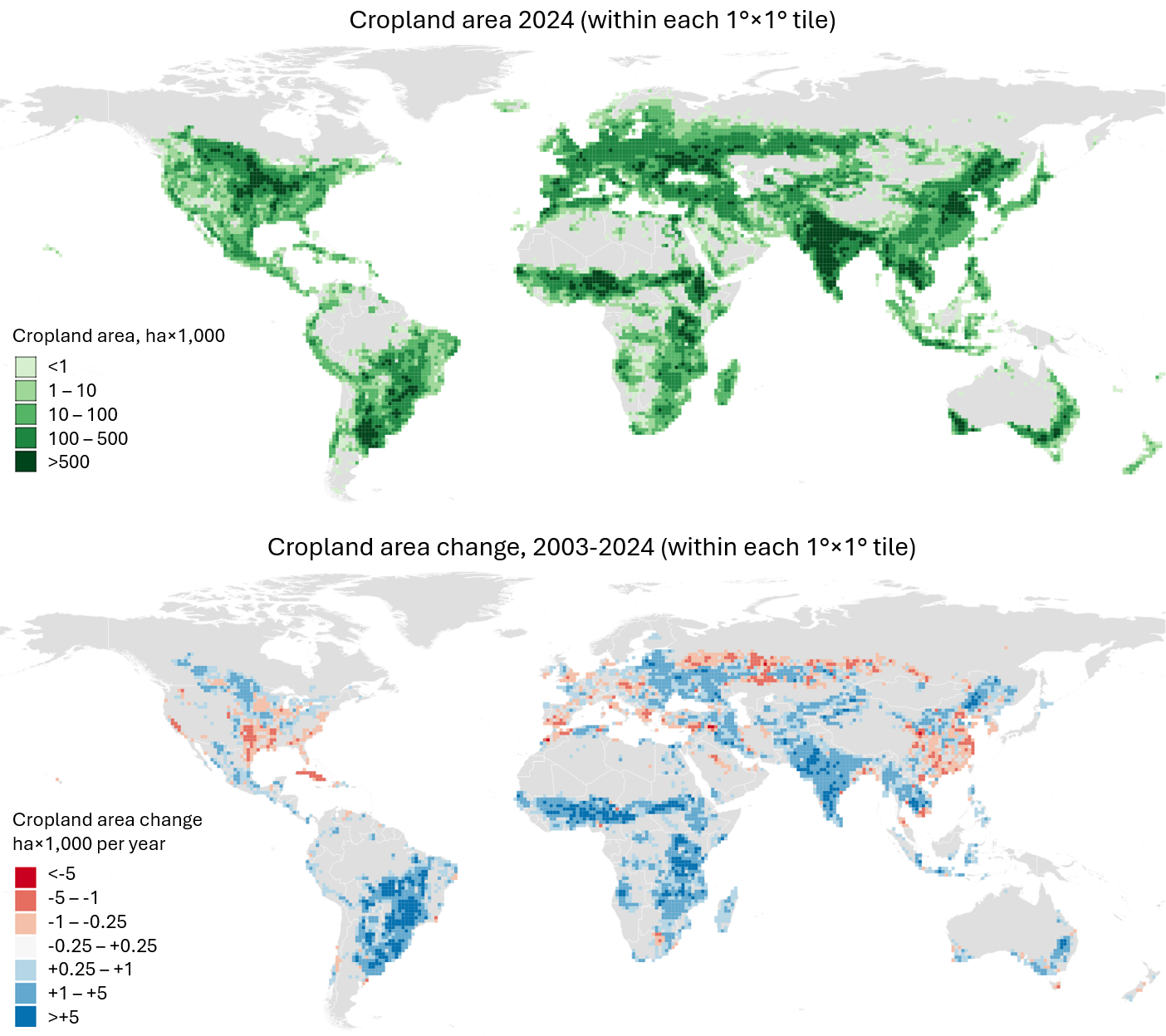 An aerial, top-down view shows a forage harvester and a tractor working in tandem to harvest a cornfield. The frame is diagonally split between rows of standing green crops and the brown, tilled earth of the harvested area. As they move, the harvester’s spout continuously discharges grain into the tractor’s trailer.