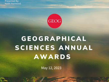 Background of a green field with the GEOG logo