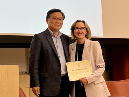 Katherine Stewart receiving the recognition