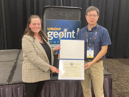 USGIF CEO Ronda Schrenk and Dr. Ruibo Han, CGIS director of programs