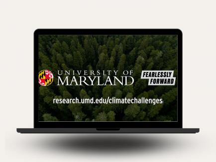 Computer showing a green forest with University of Maryland logo