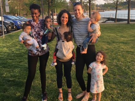 Working women with their growing families (women and children outdoors)
