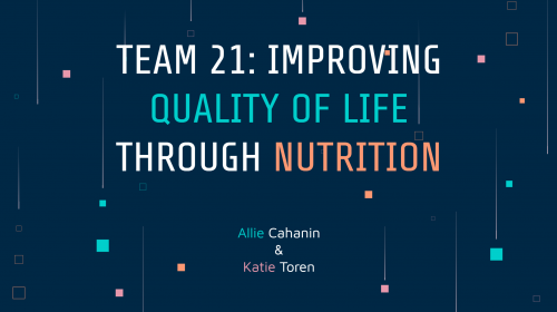 Slide with text "Team 21: Improving Quality of Life Through Nutrition"