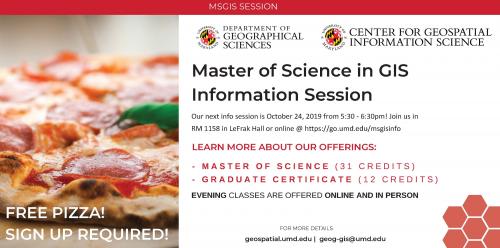 MSGIS Info Session on Thursday, Oct. 24, 2019 at 5:30pm
