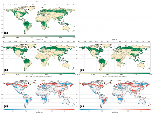 Forest cover in 2000 from the averaged satellite-based forest cover
