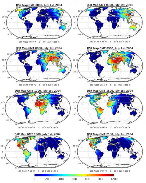 DSR Map imagines, 8 side-by side globes showing imaging on July 1st ,2004