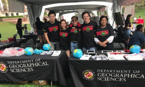 Undergraduates at GEOG booth during Maryland Day 2018