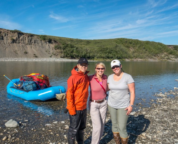 Dong (Tony) Chen, Tatiana Loboda and Lize Jenkins from Michigan Technological University during fieldwork in July 2016 on the Noatak River, Alaska.