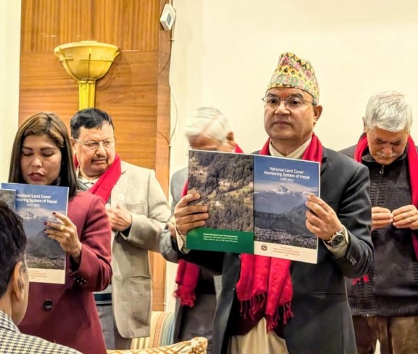 FRTC Director General Dr. Rajendra KC  launches the National Land Cover Monitoring System on Dec. 20 in Kathmandu, Nepal..