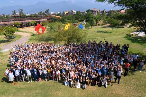 Participants of the 5th Open Science Meeting gather for a birdeye bird's-eye view shot.