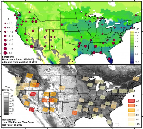 Geographic variation in estimated threshold disturbance rates