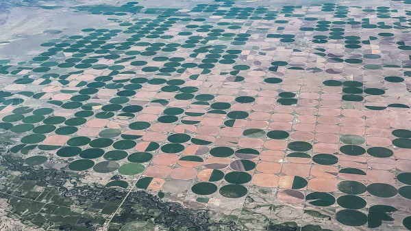 Green circles created by center-pivot irrigation in the American West