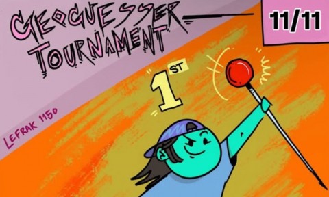 GeoGuessr Tournament poster featuring a cartoon character