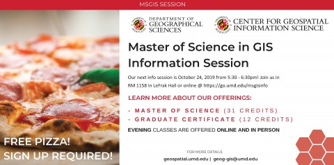 MSGIS Info Session on Thursday, Oct. 24, 2019 at 5:30pm